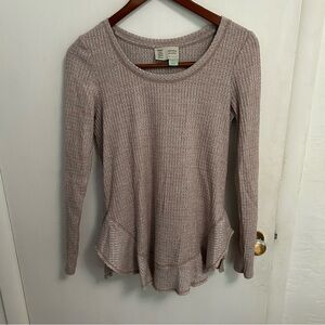 Saturday Sunday Anthropologie waffle knit shirt Womens XS beige thermal cozy